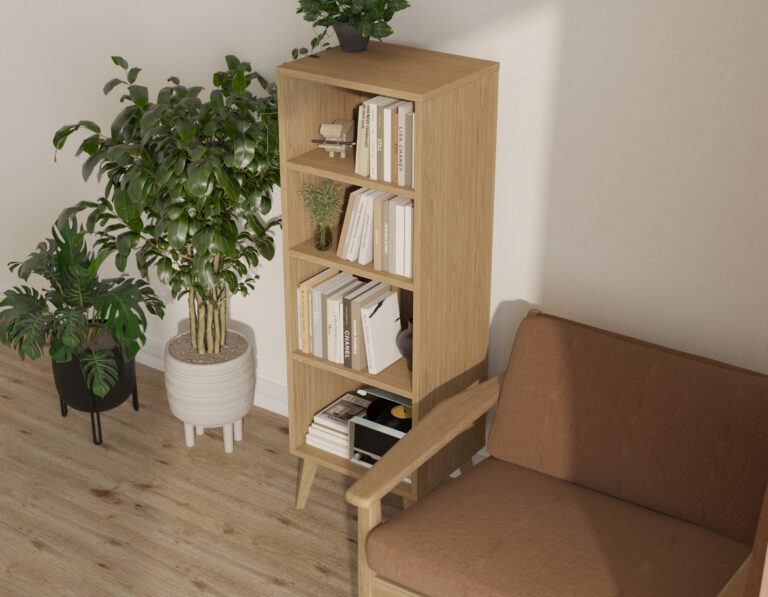 Bibliothèque étroite en chêne 136 x 45 cm