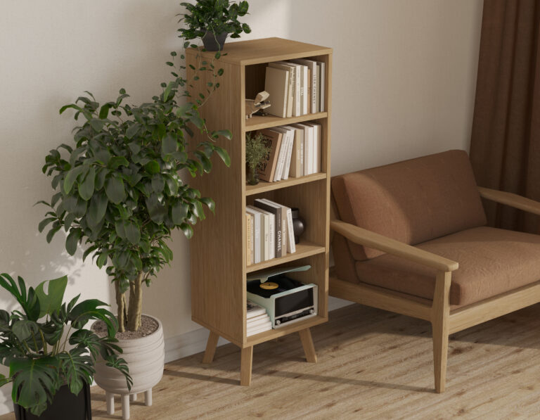 Bibliothèque étroite en chêne 136 x 45 cm