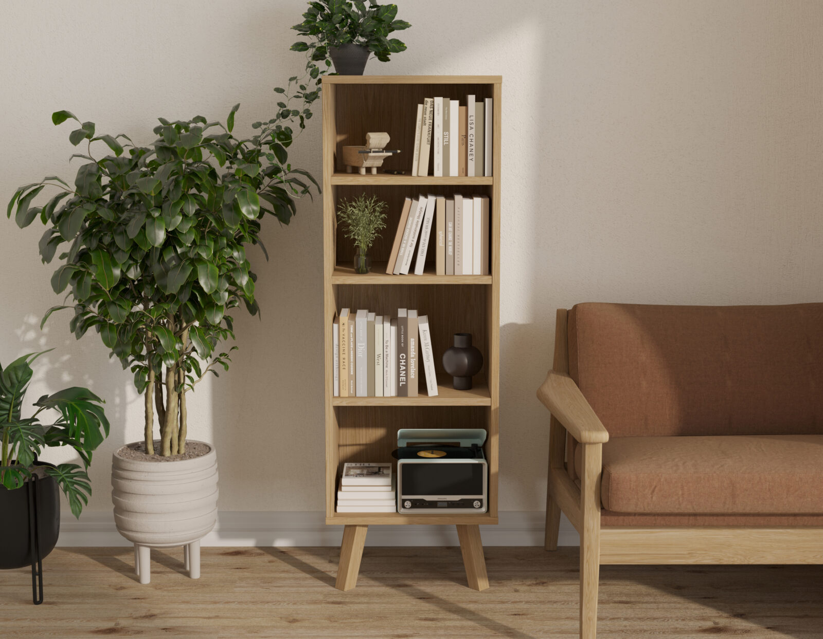 Bibliothèque étroite en chêne 136 x 45 cm
