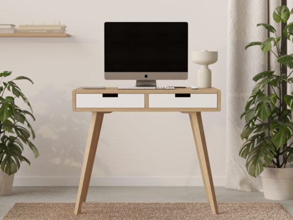 Bureau en bois 90 cm avec tiroirs blancs et étagère
