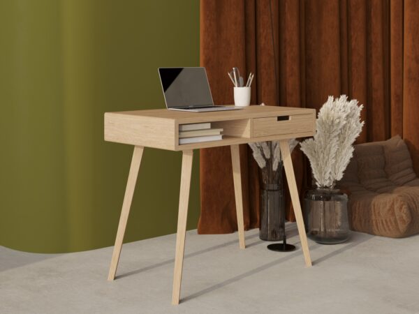 Bureau en chêne 90 cm avec tiroir en bois massif