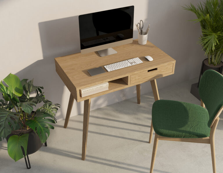 Bureau en chêne 90 x 50 cm, style mid-century