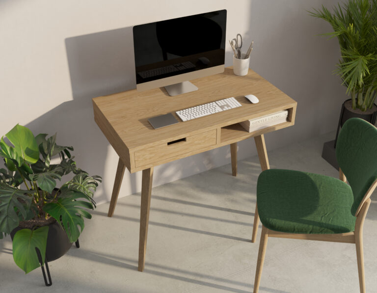Bureau en chêne 90 x 50 cm, style mid-century