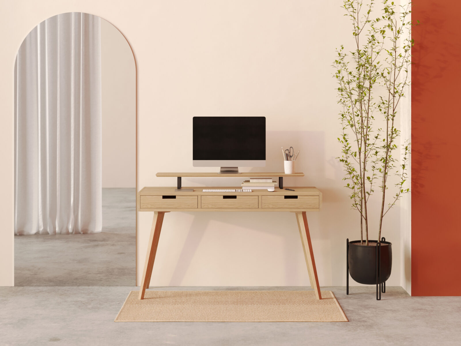 Bureau en chêne avec 3 tiroirs