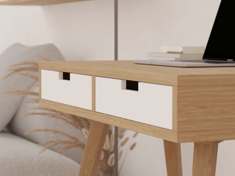 Bureau moderne en bois 90 cm avec 2 tiroirs, style scandinave