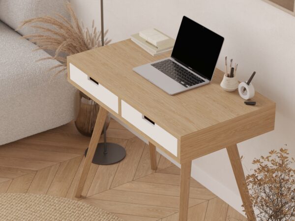 Bureau moderne en bois 90 cm avec 2 tiroirs, style scandinave