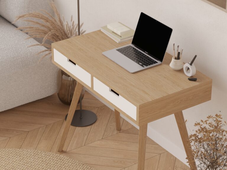 Bureau moderne en bois 90 cm avec 2 tiroirs, style scandinave