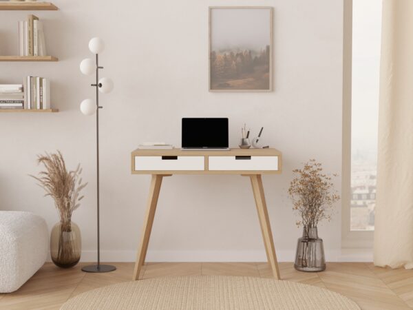 Bureau moderne en bois 90 cm avec 2 tiroirs, style scandinave