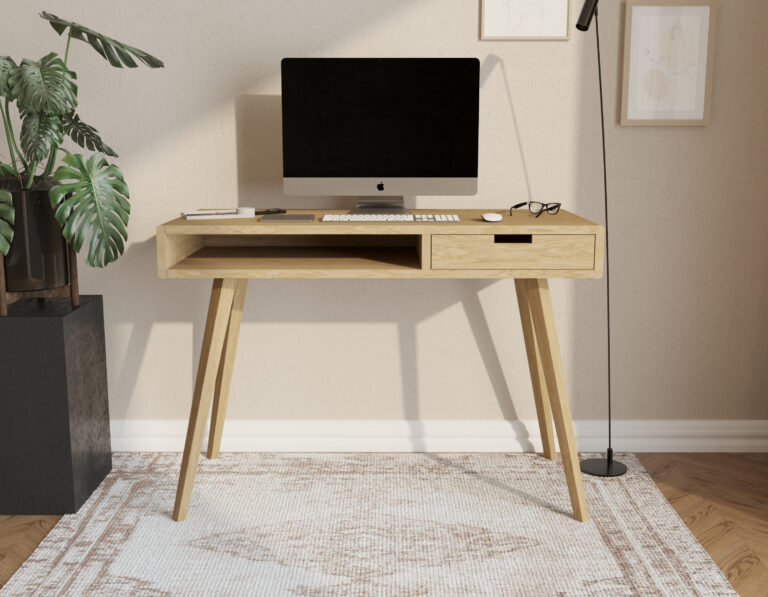 Bureau moderne en chêne 110 cm avec tiroir en bois massif