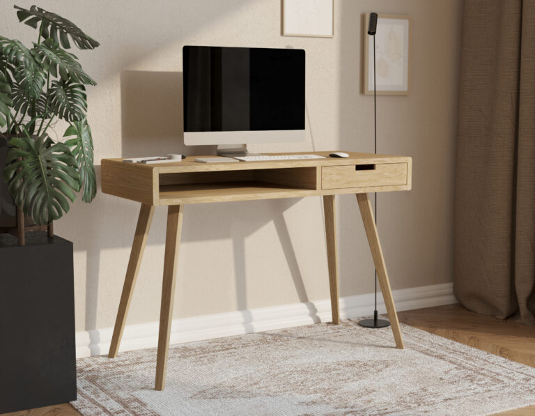 Bureau moderne en chêne 110 cm avec tiroir en bois massif