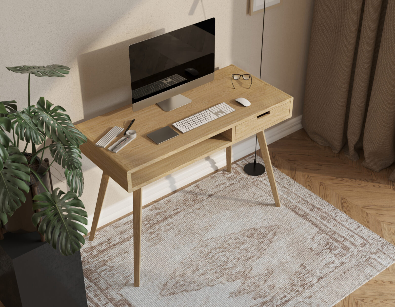 Bureau moderne en chêne 110 cm avec tiroir en bois massif