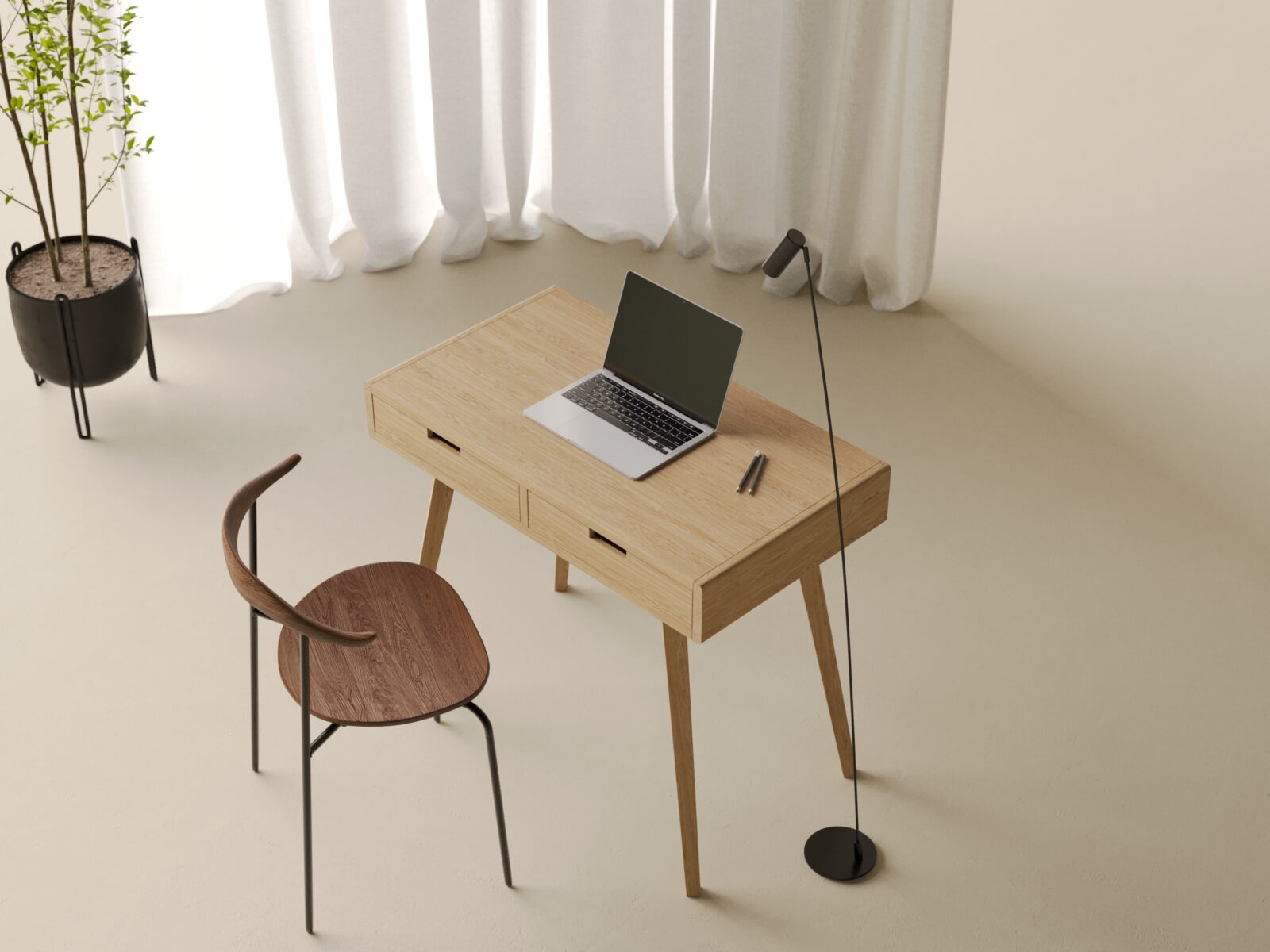 Bureau moderne en chêne massif aux bords arrondis