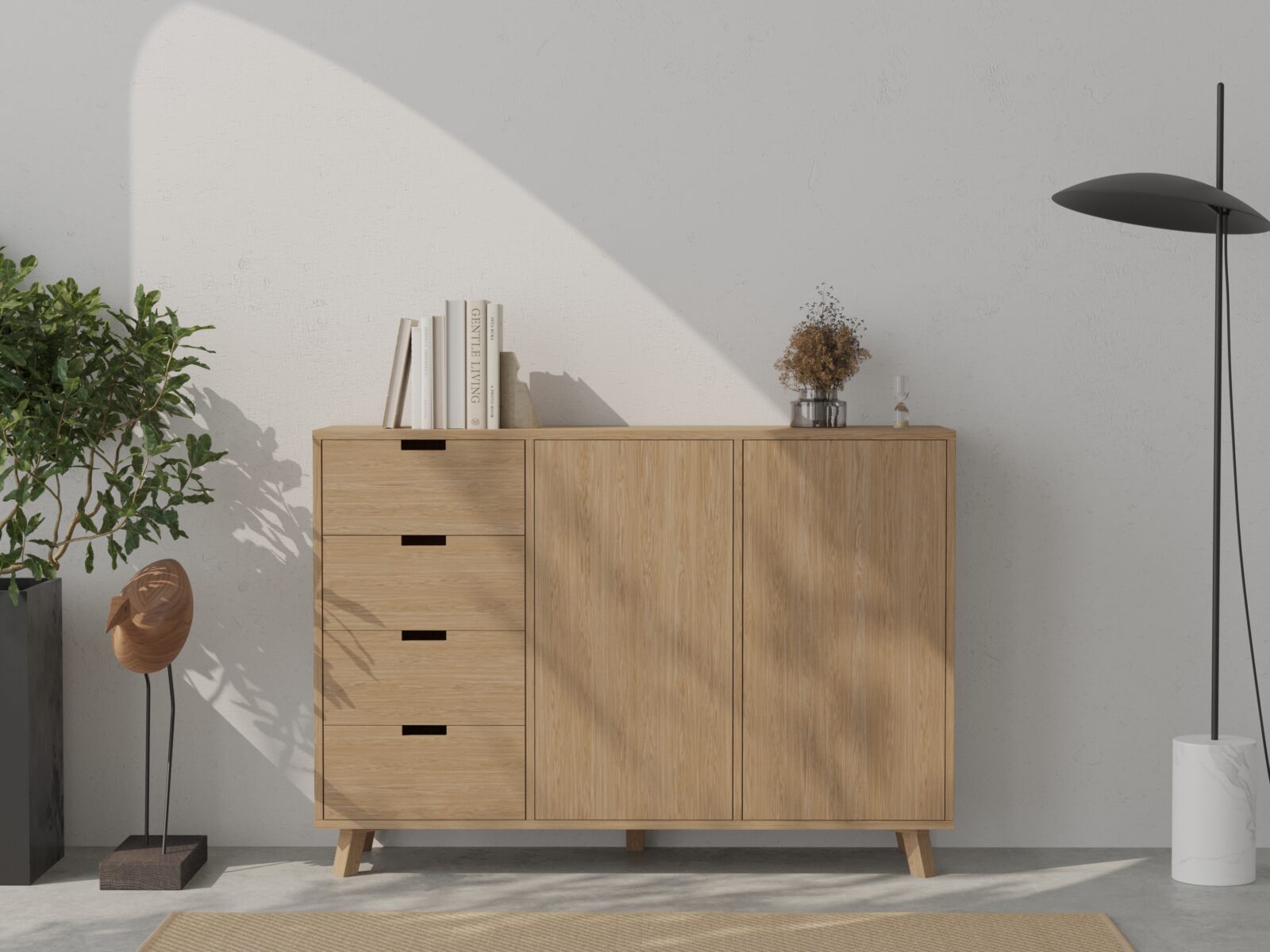 Commode de chambre en chêne avec 4 tiroirs