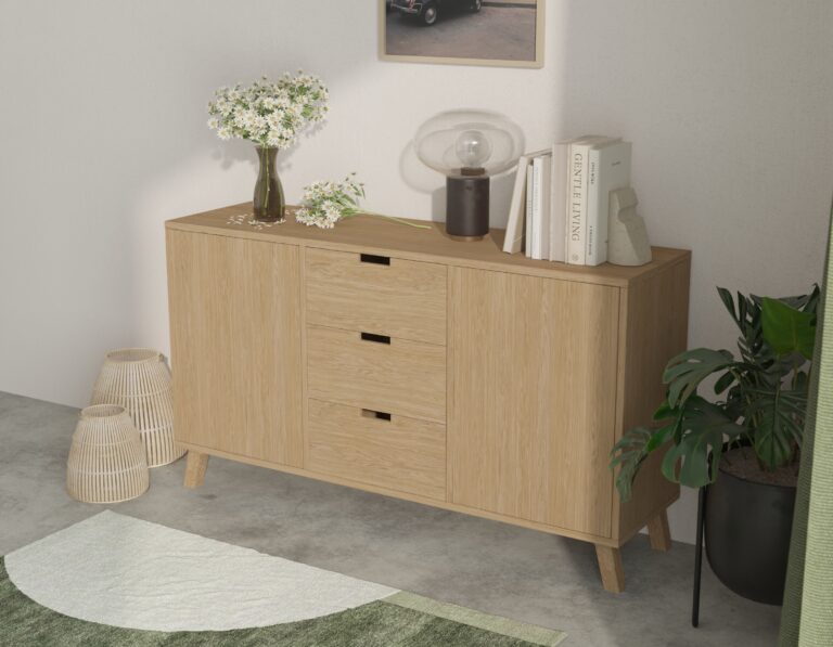 Commode de chambre moderne en chêne avec 3 tiroirs