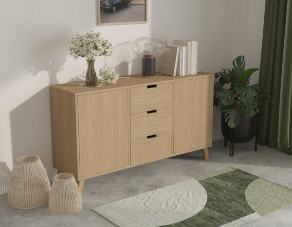 Commode de chambre moderne en chêne avec 3 tiroirs