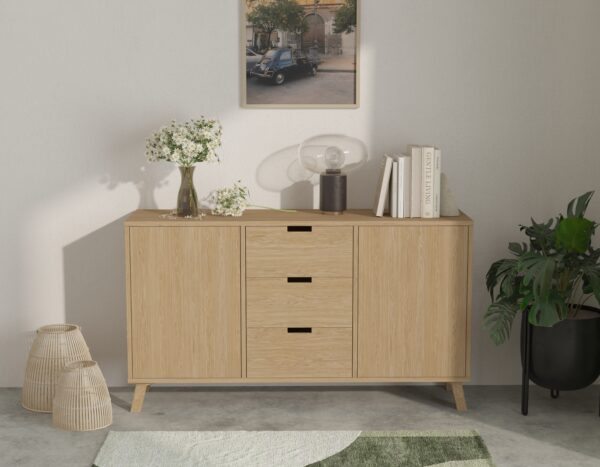 Commode de chambre moderne en chêne avec 3 tiroirs