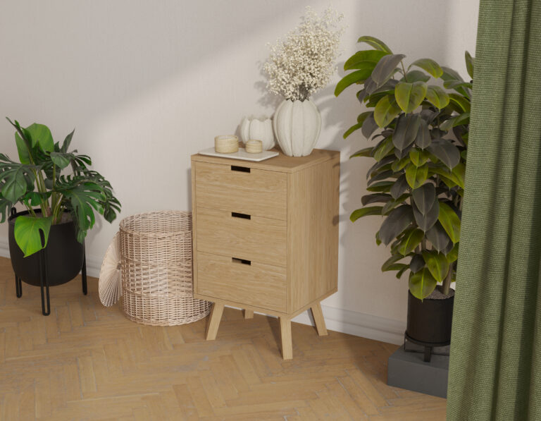 Commode étroite en chêne avec 3 tiroirs, 49 x 40 cm
