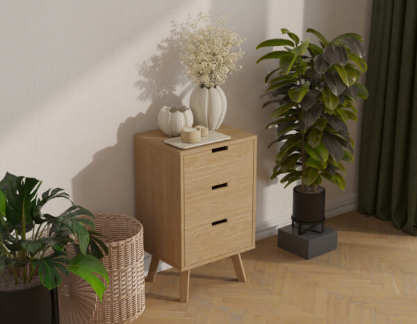 Commode étroite en chêne avec 3 tiroirs, 49 x 40 cm