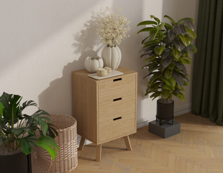Commode étroite en chêne avec 3 tiroirs, 49 x 40 cm