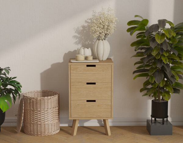 Commode étroite en chêne avec 3 tiroirs, 49 x 40 cm