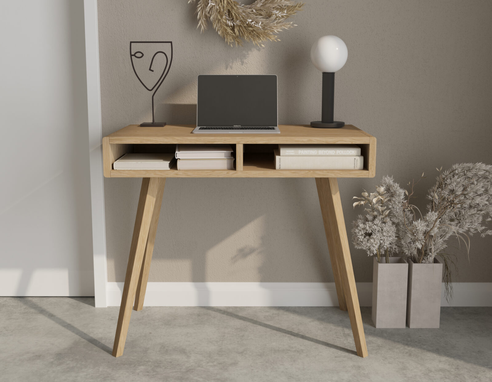 Console bureau moderne en bois de chêne 90 cm