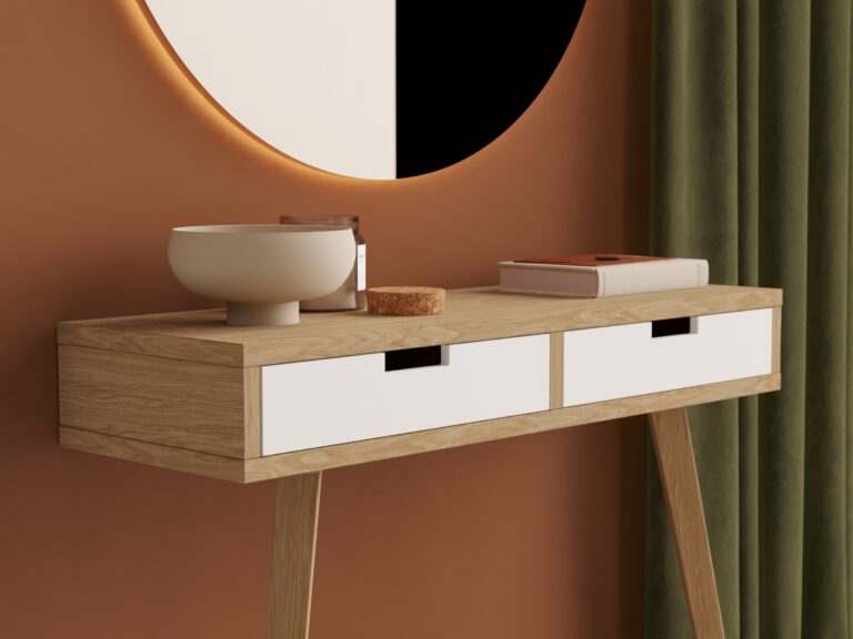 Console en bois 90 x 30 cm avec tiroirs blancs