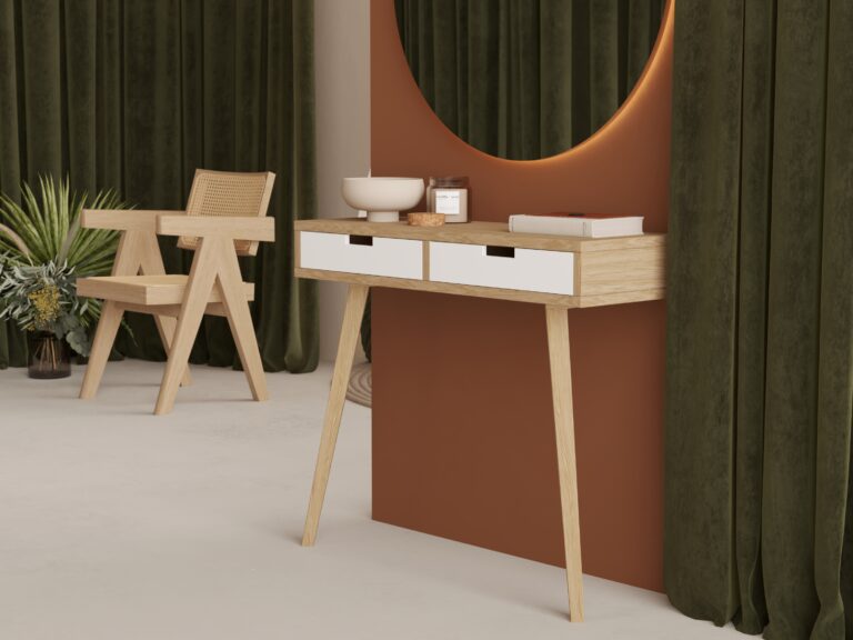 Console en bois 90 x 30 cm avec tiroirs blancs