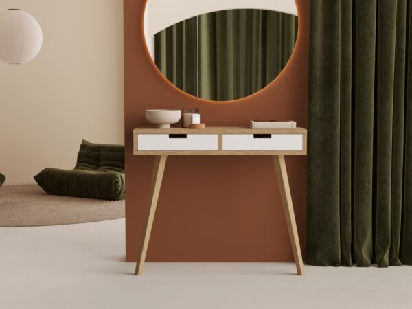 Console en bois 90 x 30 cm avec tiroirs blancs