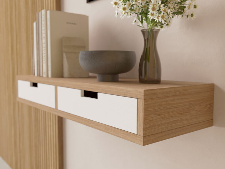 Console murale en bois avec tiroirs blancs