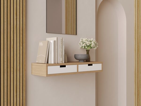 Console murale en bois avec tiroirs blancs