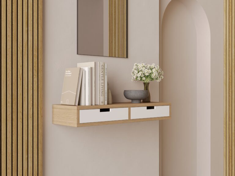 Console murale en bois avec tiroirs blancs