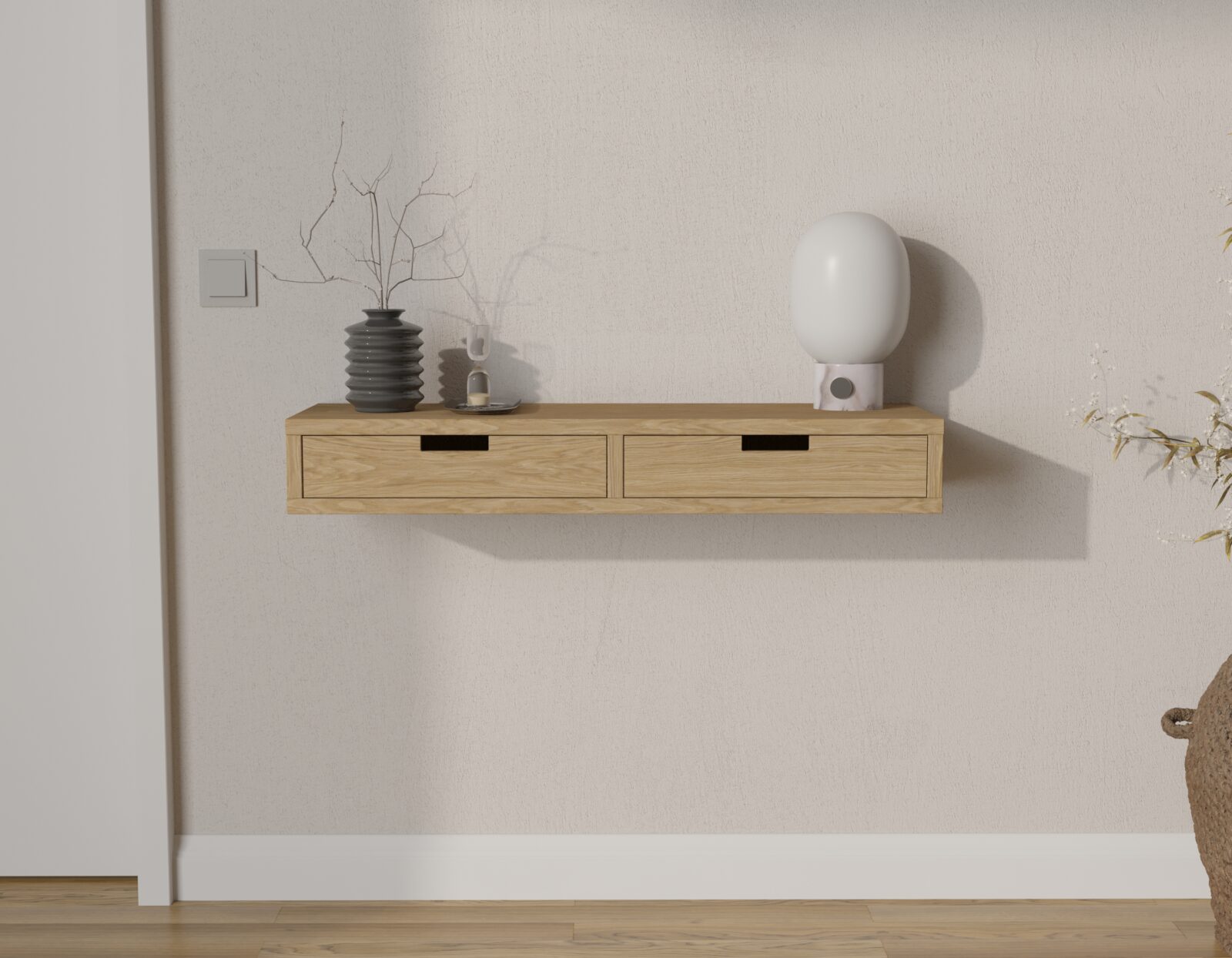 Console murale moderne en chêne avec 2 tiroirs