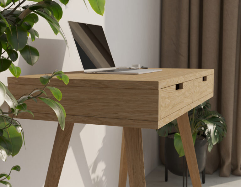 Petit bureau en chêne avec 2 tiroirs