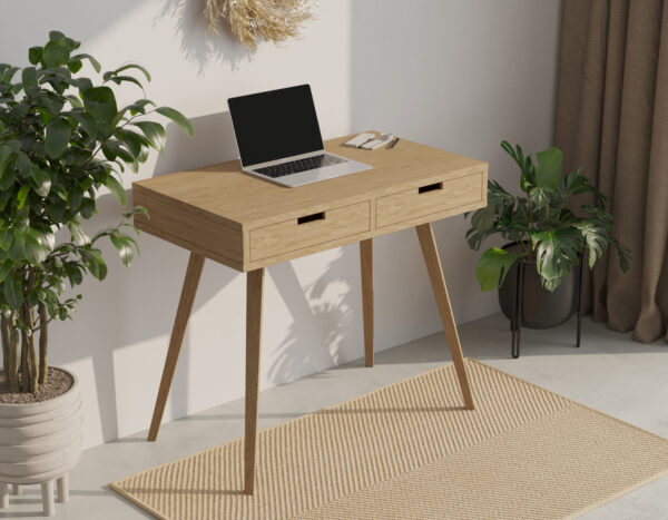 Petit bureau en chêne avec 2 tiroirs