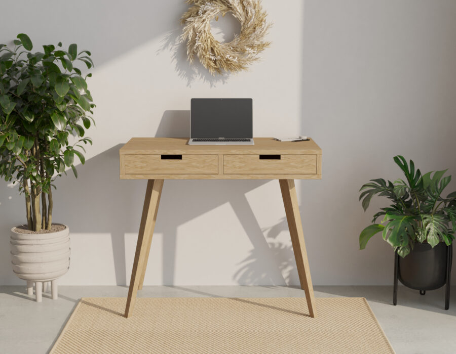 Petit bureau en chêne avec 2 tiroirs