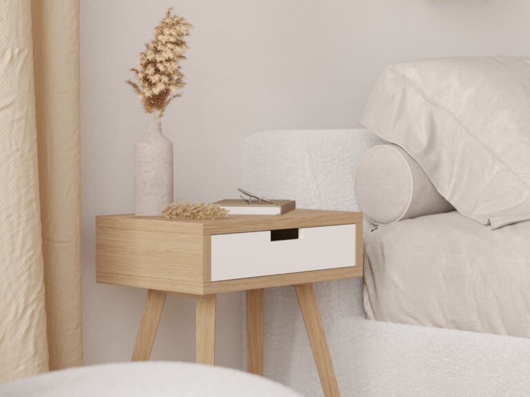 Petite table de chevet avec tiroir blanc, style scandinave