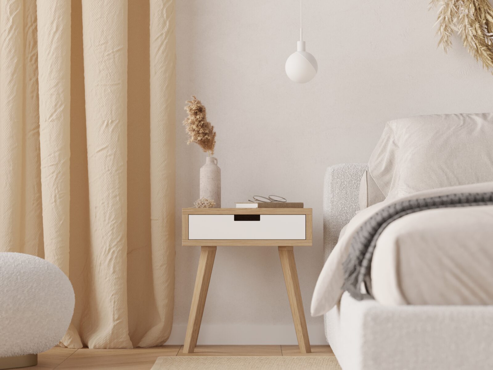 Petite table de chevet avec tiroir blanc, style scandinave