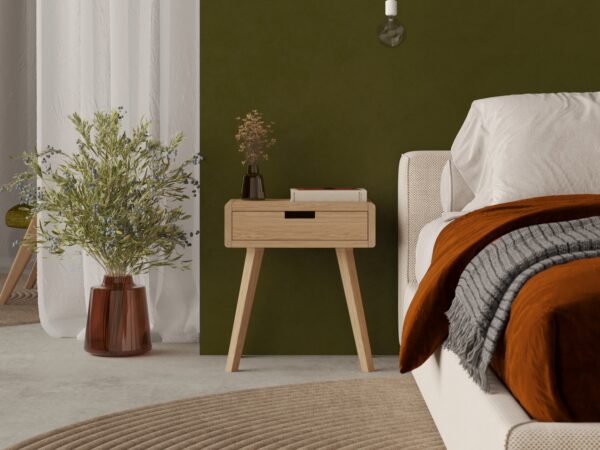 Petite table de chevet en chêne avec pieds en bois
