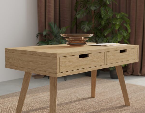Table basse en chêne massif avec 2 tiroirs