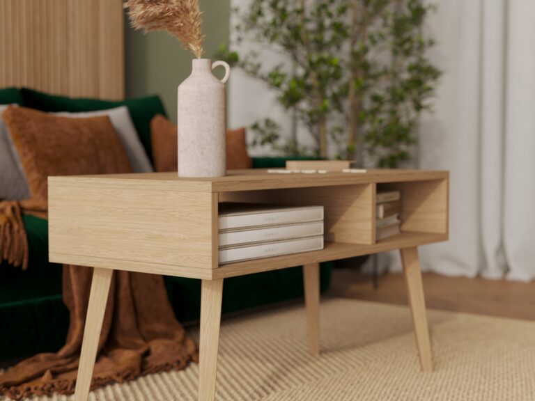 Table basse rectangulaire en chêne, design moderne