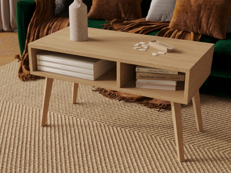 Table basse rectangulaire en chêne, design moderne