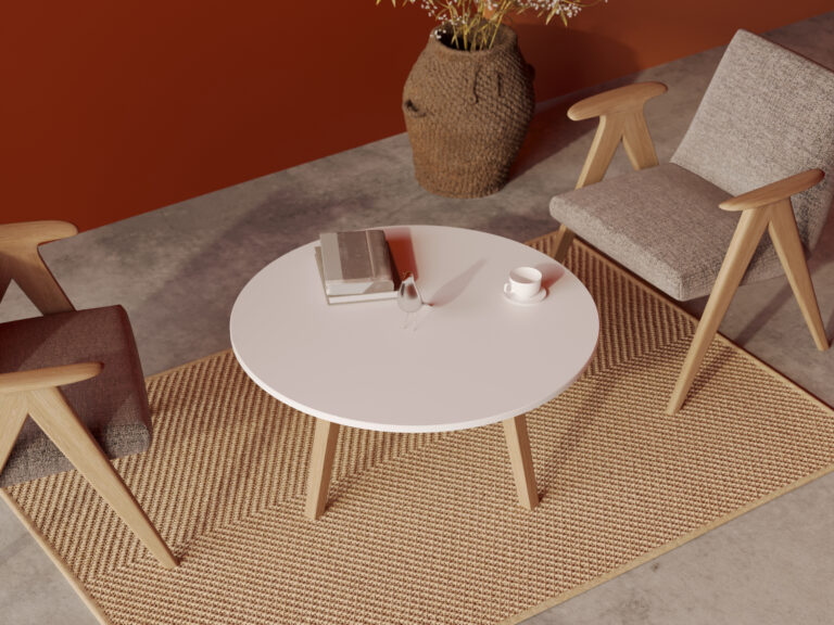 Table basse ronde blanche 90 cm avec pieds en bois