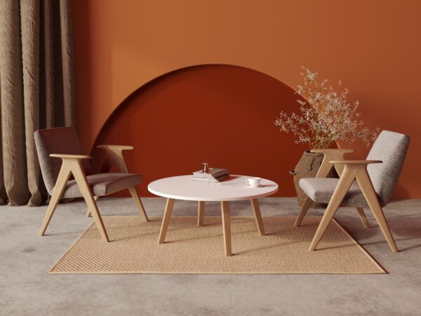 Table basse ronde blanche 90 cm avec pieds en bois