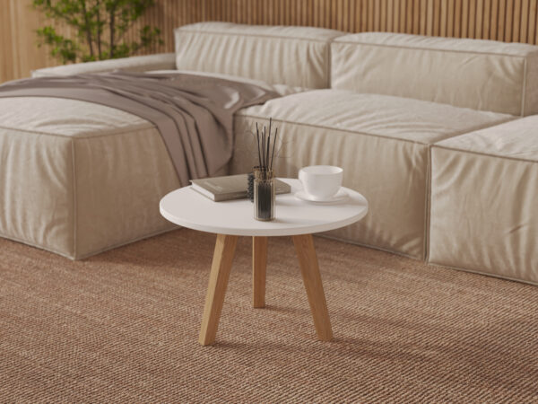 Table basse ronde moderne en bois 60 cm avec plateau blanc