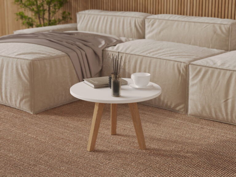 Table basse ronde moderne en bois 60 cm avec plateau blanc