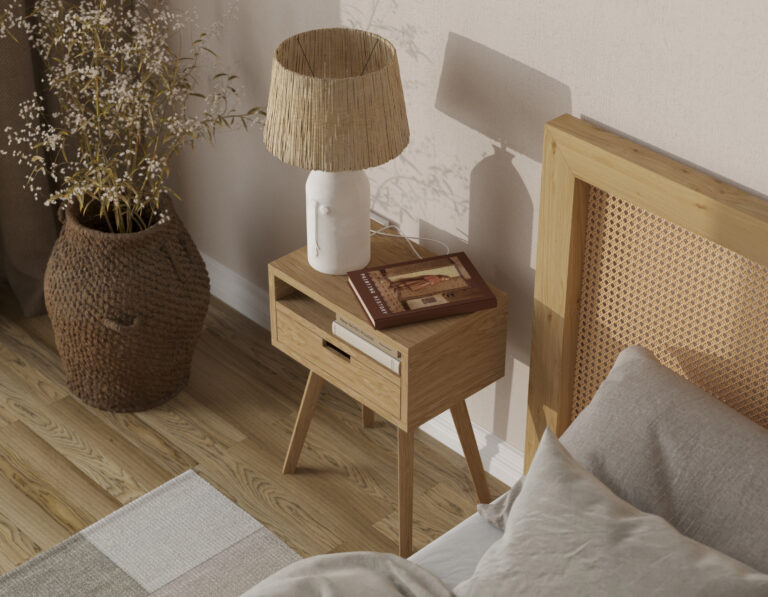 Table de chevet en chêne massif avec tiroir, pour lit boxspring