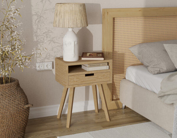 Table de chevet en chêne massif avec tiroir, pour lit boxspring