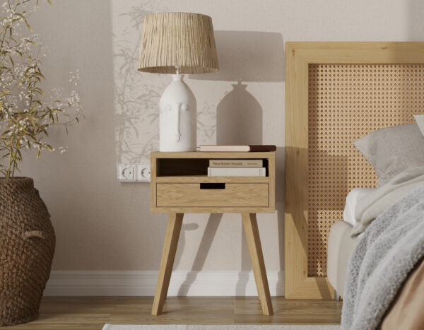 Table de chevet en chêne massif avec tiroir, pour lit boxspring