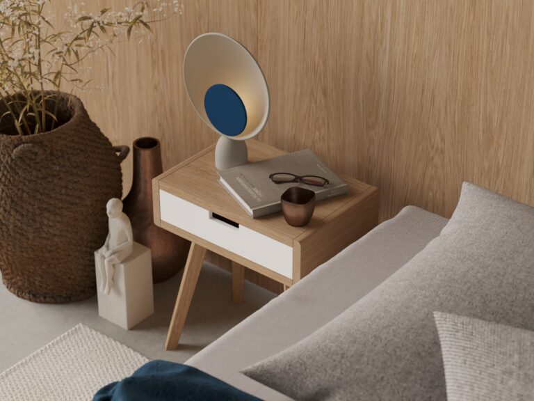 Table de chevet moderne en bois aux bords arrondis