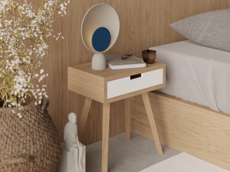 Table de chevet moderne en bois aux bords arrondis